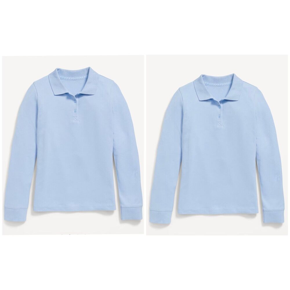 Lot Of 2 Old Navy Light Blue Uniform Collar Long Sleeve Pique Polo Size L 10/12